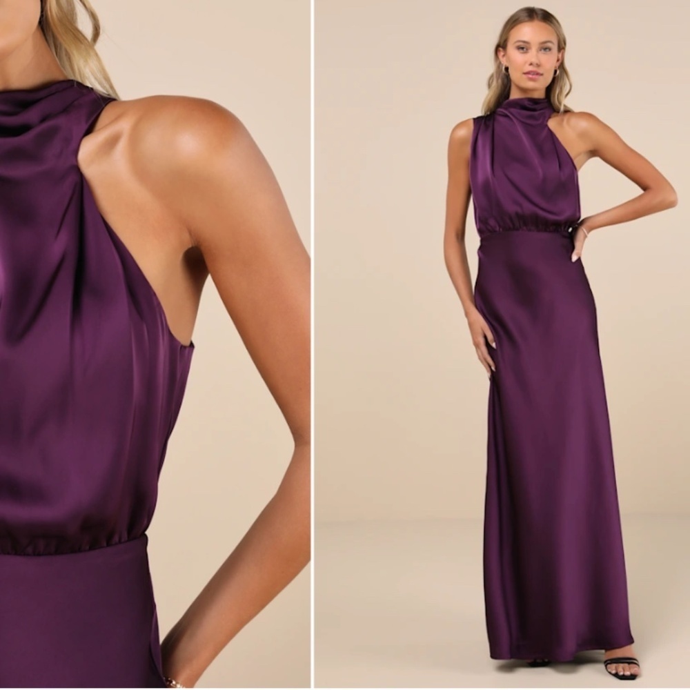 LULU's Sexy Chic Elegant Sophisticated Chic Satin High Neck Modest Maxi Dress